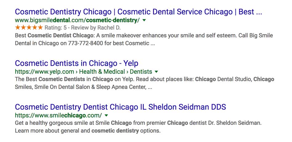 dentist seo search results