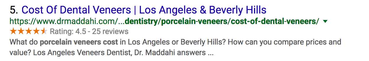 Dentist Search Marketing Review Stars Example